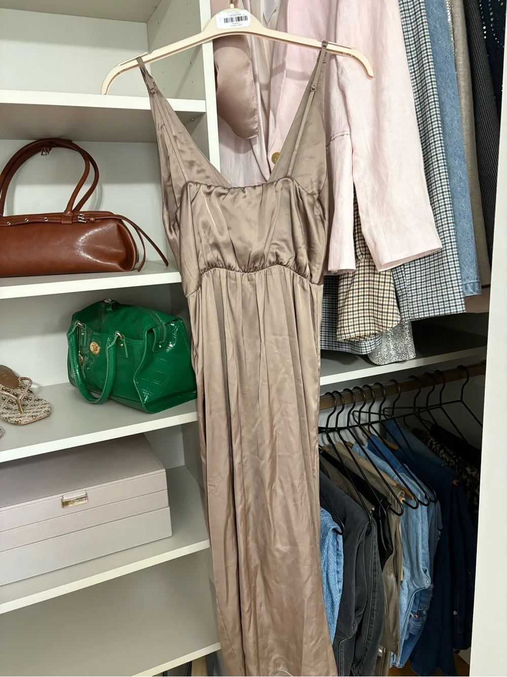 Abercrombie & Fitch Satin Taupe Maxi Slip Dress